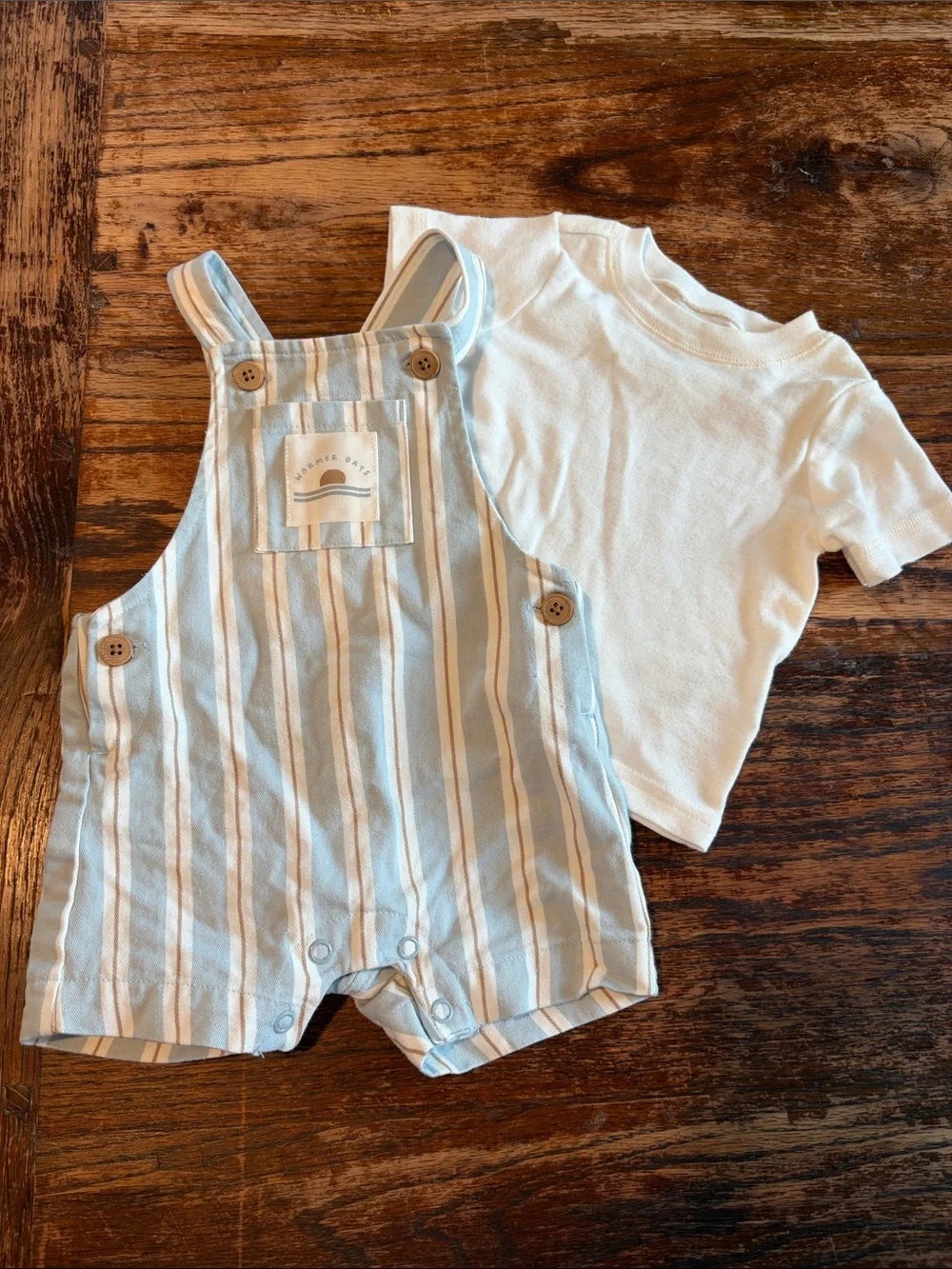 Carter's Light Blue & White Striped Baby Overalls with White Tee